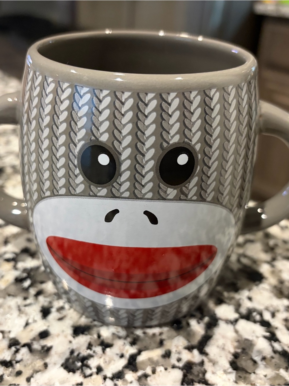 Gray Sock Monkey Mug with Red Mouth